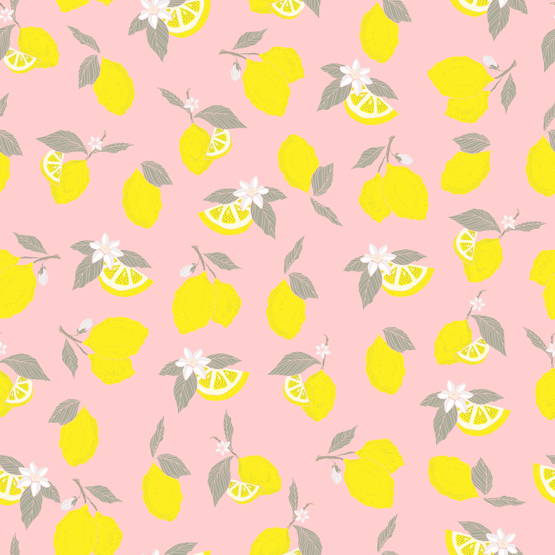 vector seamless pattern lemons and sliced lemons on a pink background