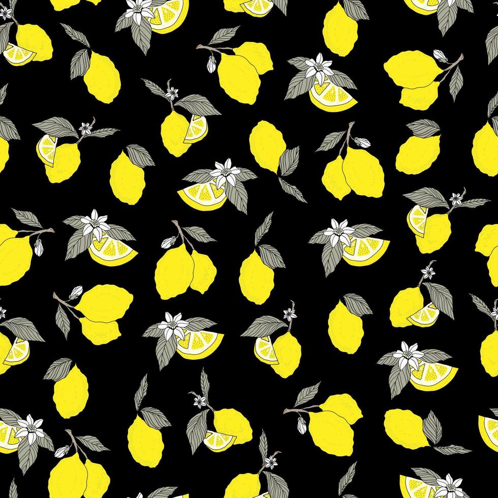 vector seamless pattern lemons and sliced lemons on a pink background. Summer lemon pattern for background, fabric, paper, textile, invitations, web pages.