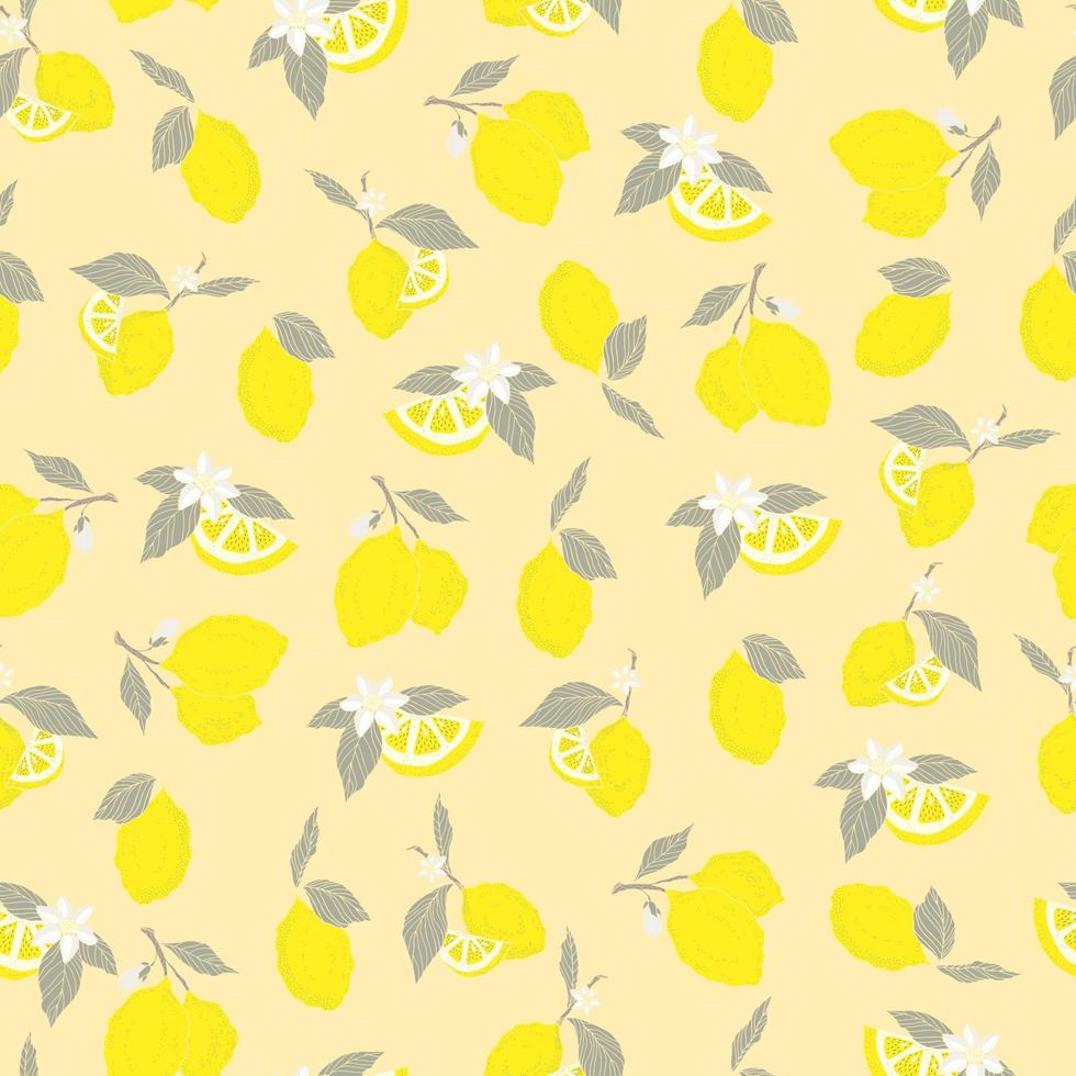 vector seamless pattern lemons and sliced lemons on a pink background. Summer lemon pattern for background, fabric, paper, textile, invitations, web pages.