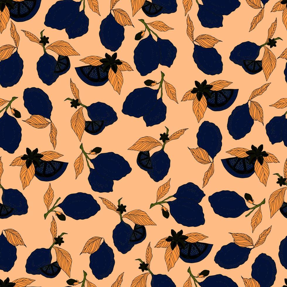 vector seamless pattern lemons and sliced lemons on a pink background. Summer lemon pattern for background, fabric, paper, textile, invitations, web pages.