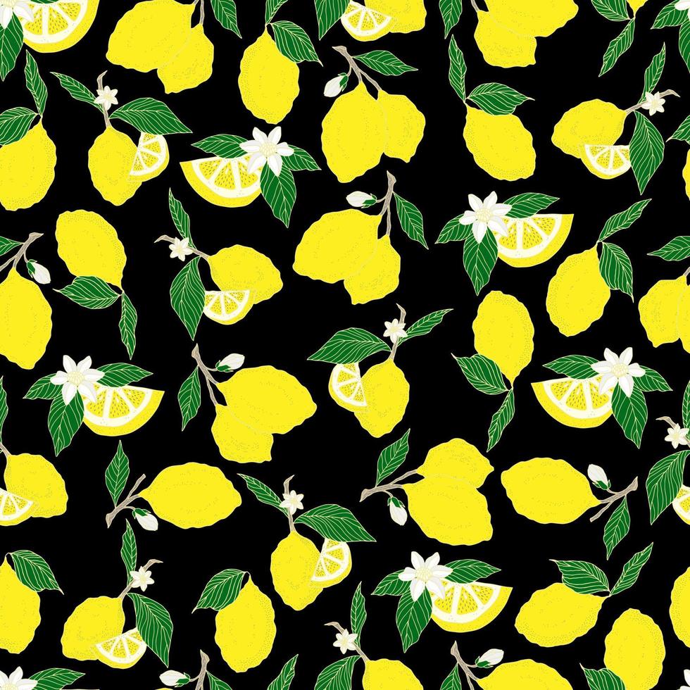 vector seamless pattern lemons and sliced lemons on a pink background. Summer lemon pattern for background, fabric, paper, textile, invitations, web pages.