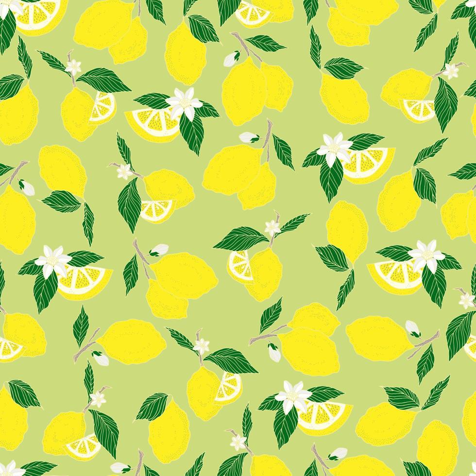 vector seamless pattern lemons and sliced lemons on a pink background. Summer lemon pattern for background, fabric, paper, textile, invitations, web pages.