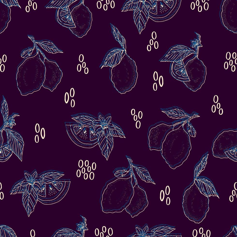 vector seamless pattern lemons and sliced lemons on a pink background. Summer lemon pattern for background, fabric, paper, textile, invitations, web pages.