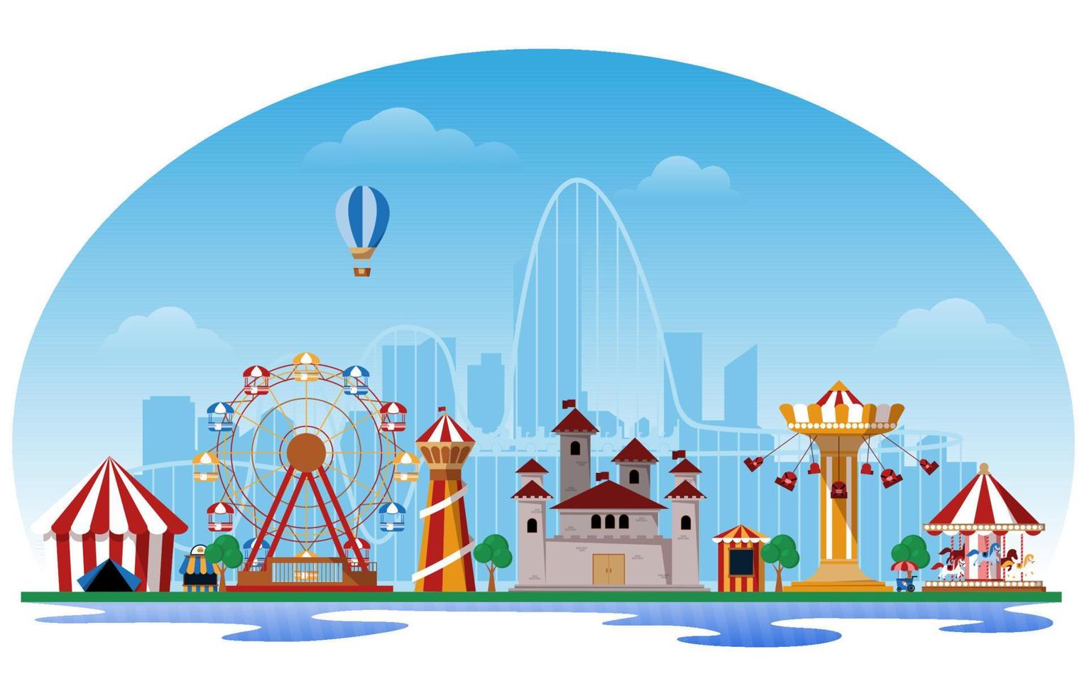 Ilustración de vector plano de carnaval de feria de diversión de parque de atracciones fluido