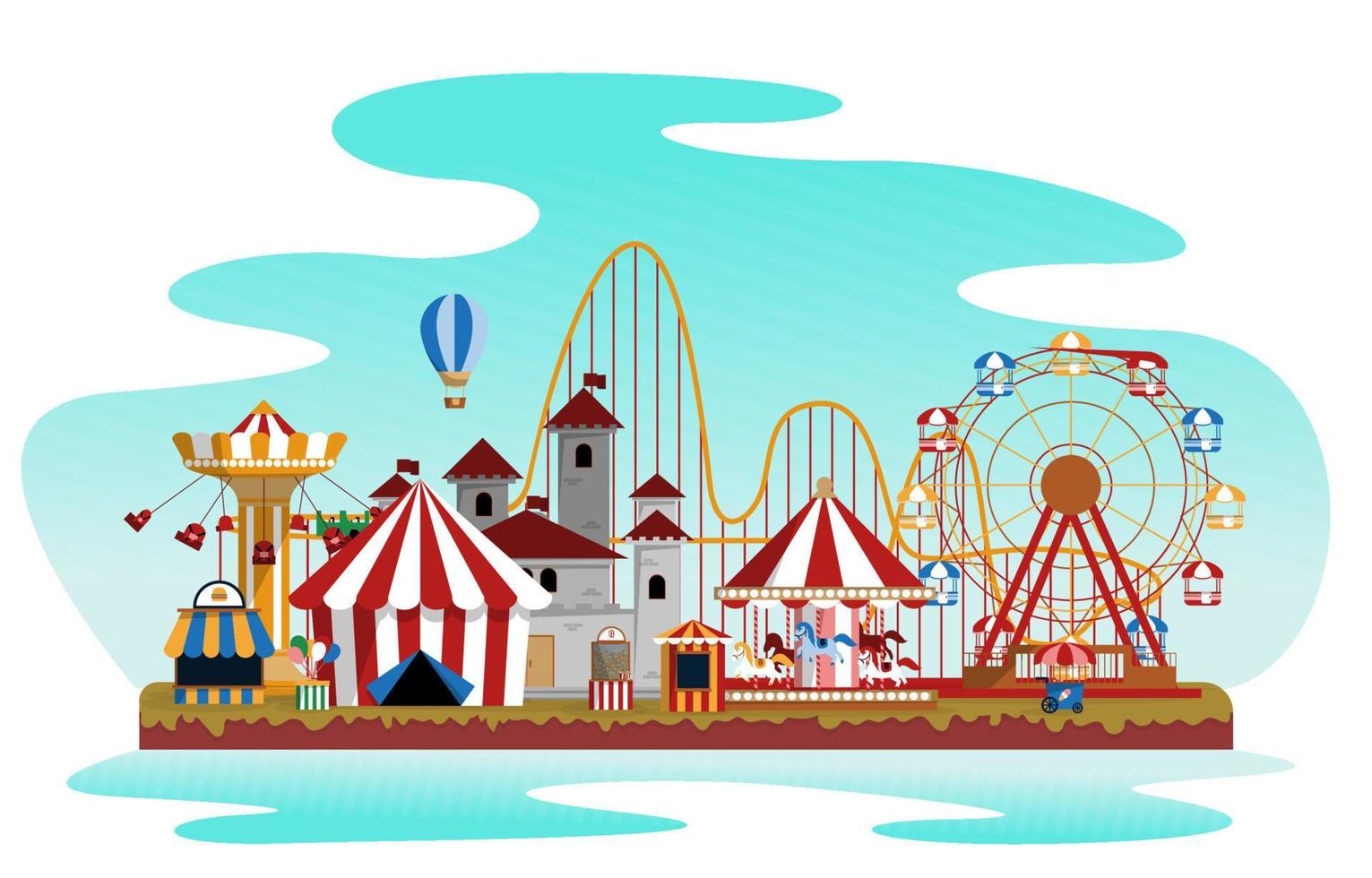 Ilustración de vector plano de carnaval de feria de diversión de parque de atracciones fluido
