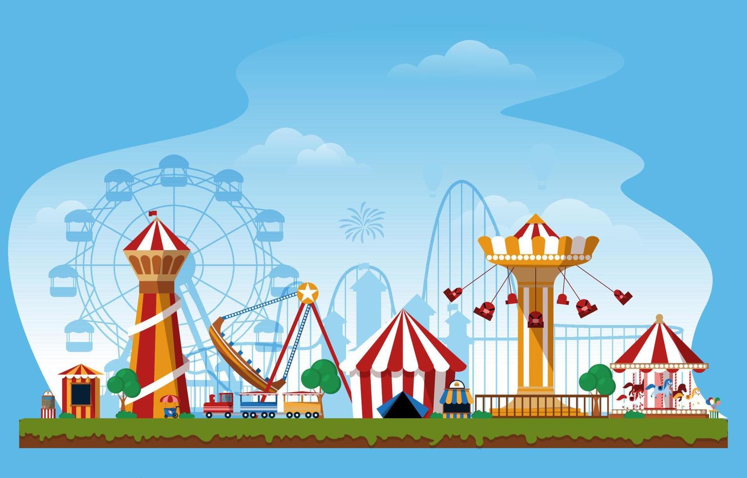 Ilustración de vector plano de carnaval de feria de diversión de parque de atracciones fluido