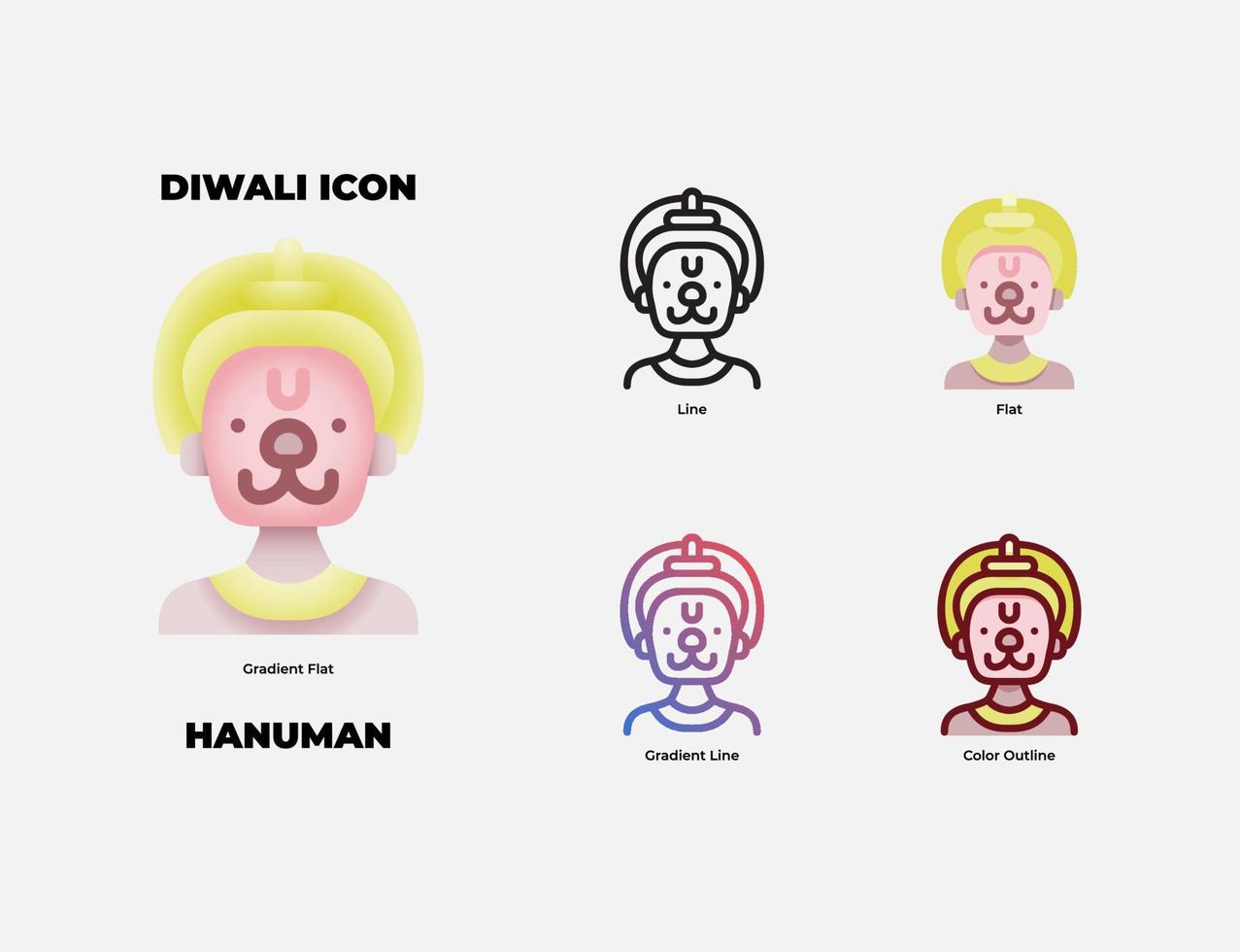Diwali Caharacter Hanuman Icon Set vector