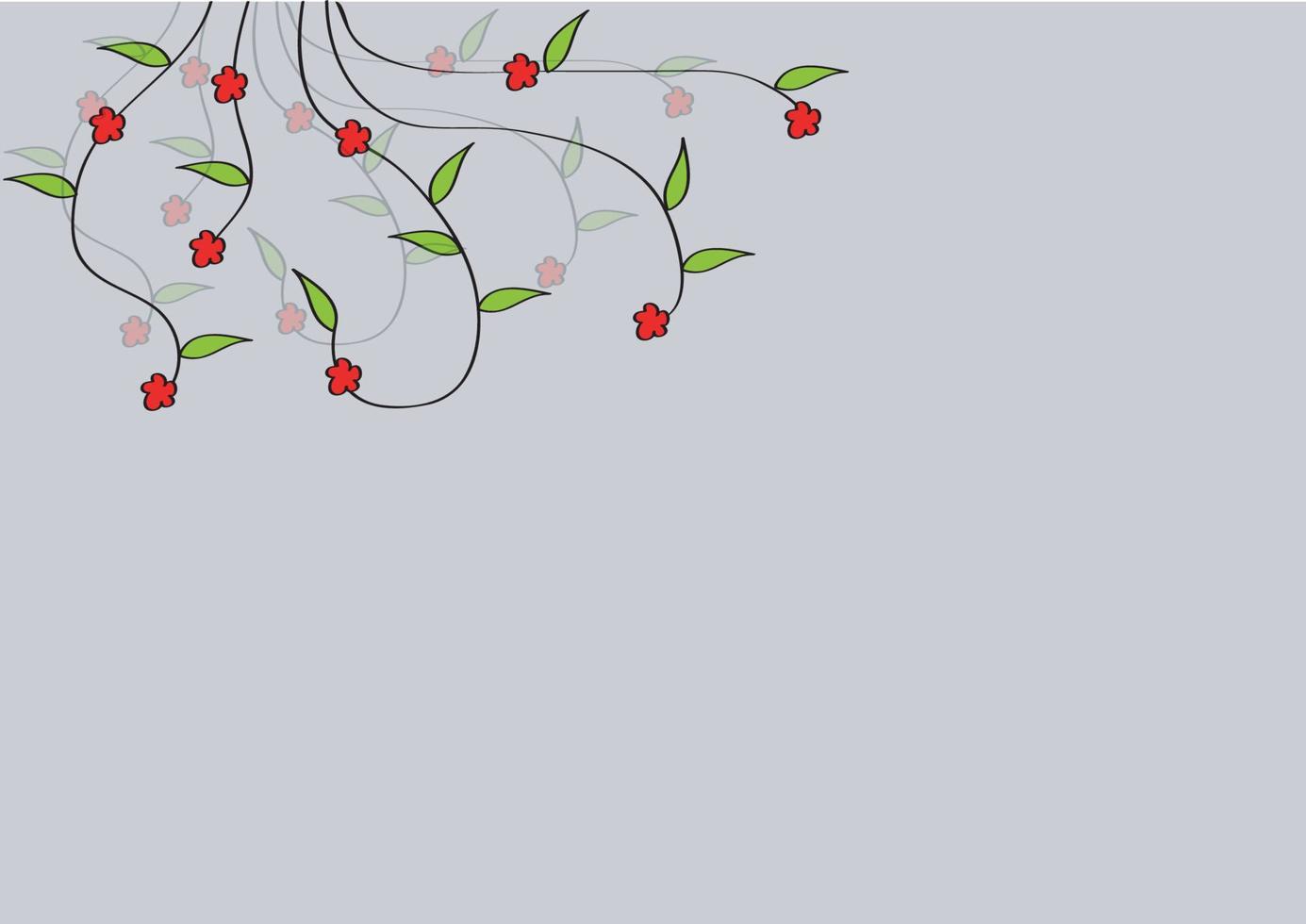fondo gris con una rama de flores en el estilo de dibujo vector