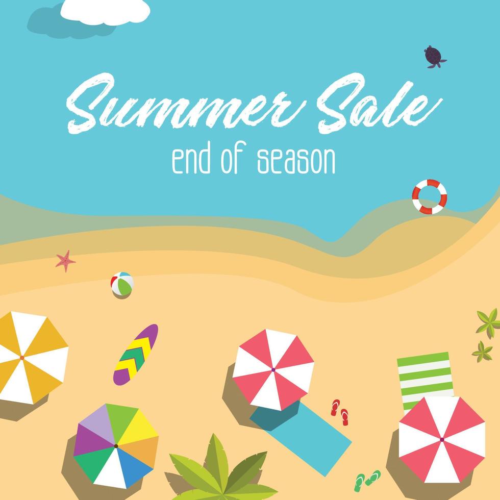 End of Season Summer Sale Design that shows the crowd at the beach seen from aerial view vector