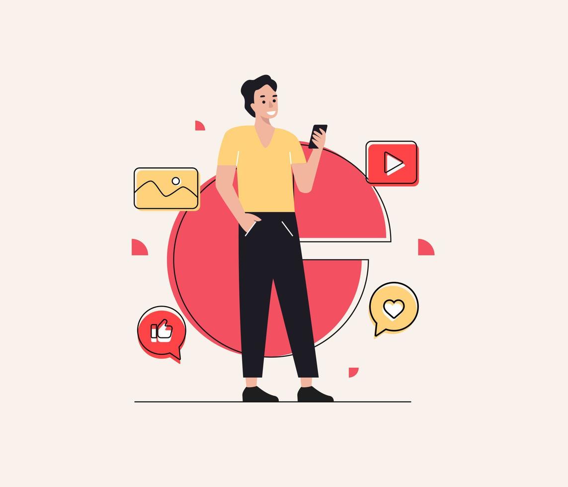 Happy man with smartphone vector