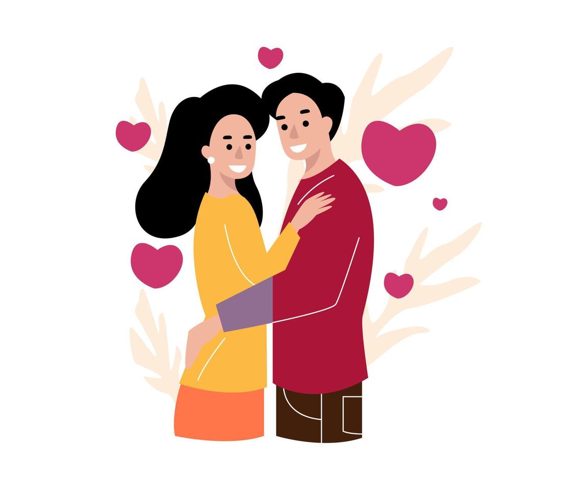 feliz adorable pareja enamorada. retrato de un hombre joven y una mujer mirando el uno al otro. par de parejas románticas en la cita. novio y novia. ilustración vectorial plana vector