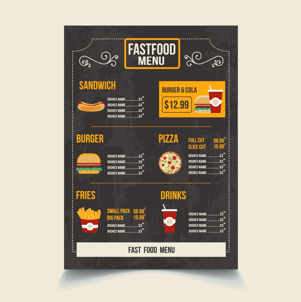 restaurante de menú creativo. plantilla de diseño de alimentos. vector