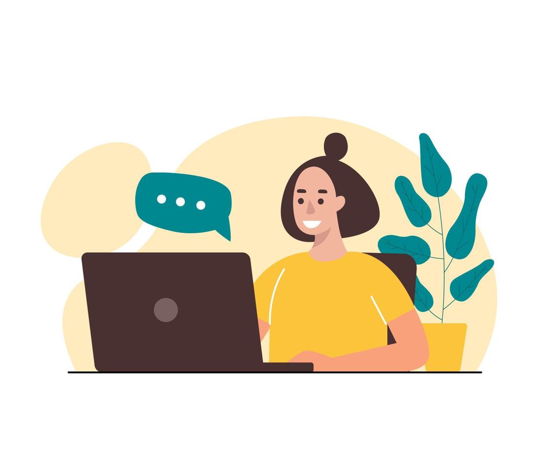 freelance feliz trabajando en la computadora portátil vector