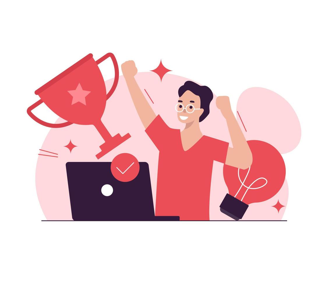 Winner men flat vector illustration.
