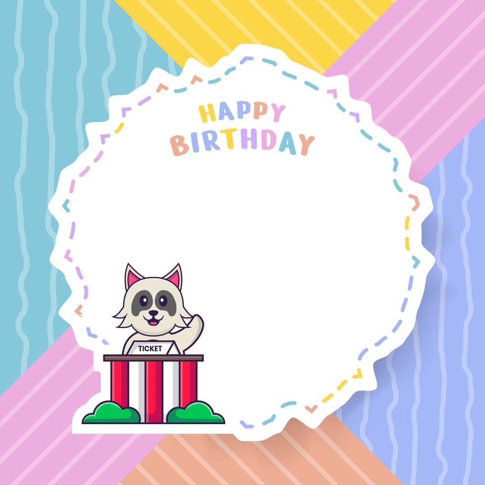 Happy Birthday greeting card with Cute dog cartoon character. Vector Illustration