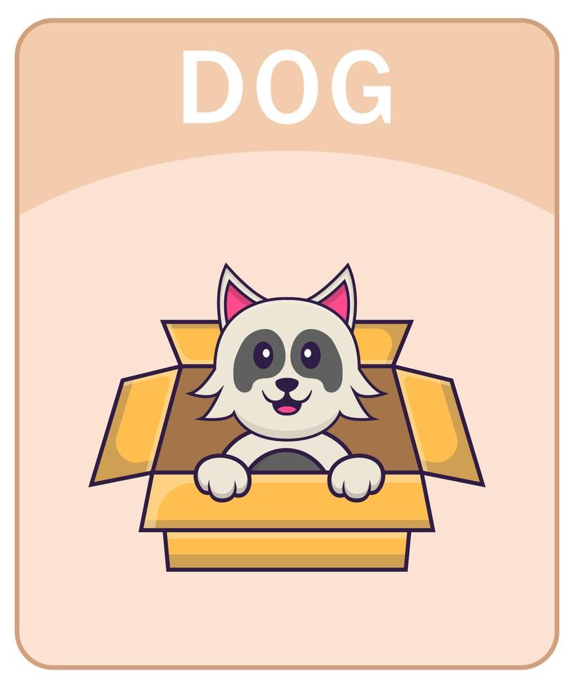 flashcard del alfabeto con personaje de dibujos animados lindo perro. vector