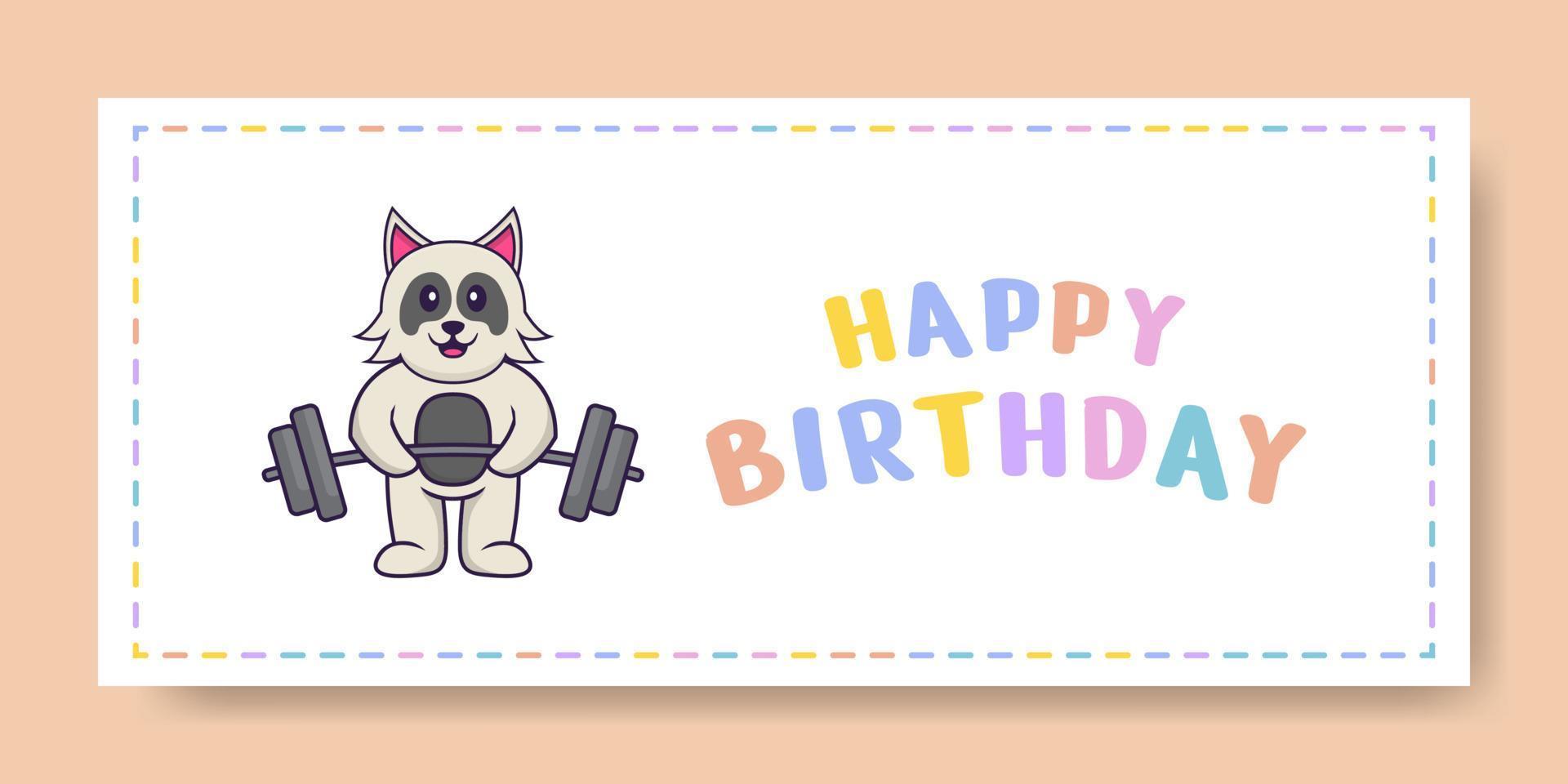 Banner de feliz cumpleaños con personaje de dibujos animados de perro lindo. ilustración vectorial vector