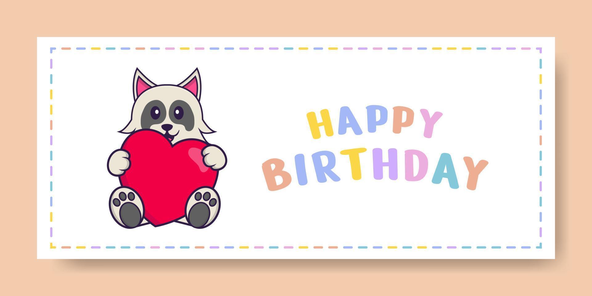 Banner de feliz cumpleaños con personaje de dibujos animados de perro lindo. ilustración vectorial vector