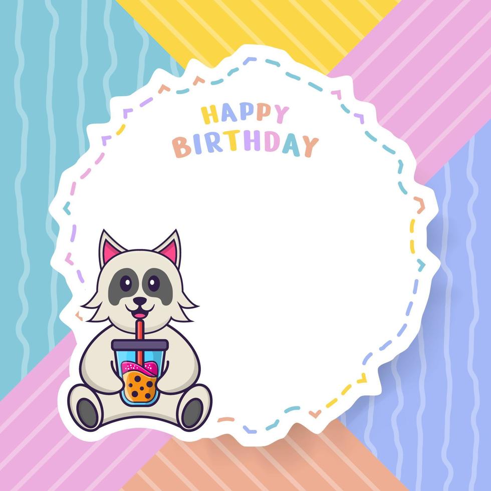 Tarjeta de felicitación de feliz cumpleaños con personaje de dibujos animados de perro lindo. ilustración vectorial vector