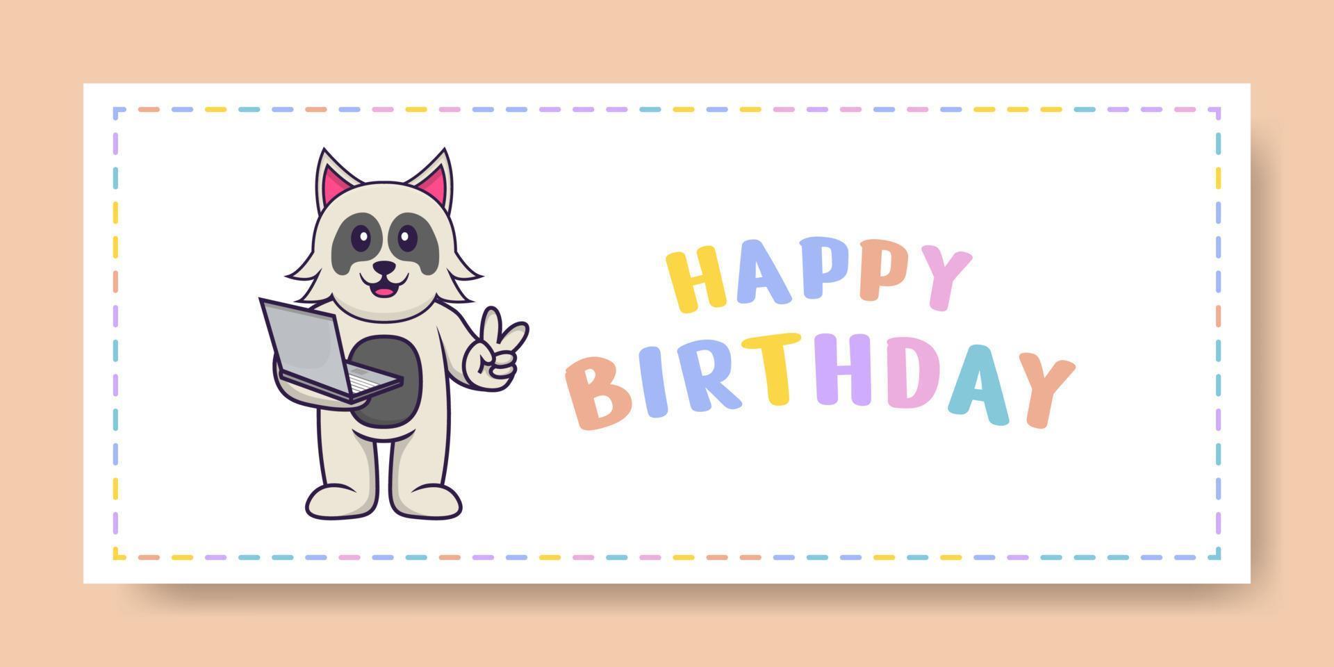 Banner de feliz cumpleaños con personaje de dibujos animados de perro lindo. ilustración vectorial vector