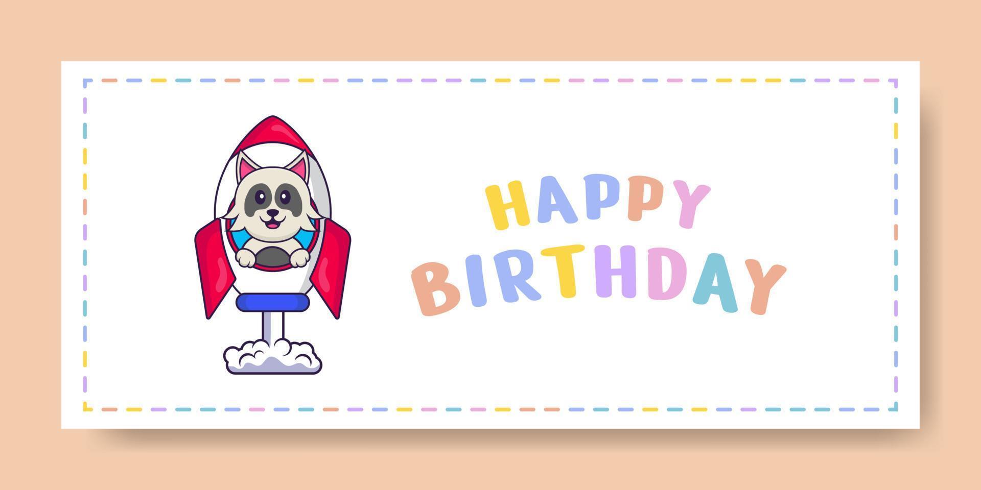 Happy Birthday banner with Cute dog cartoon character. Vector Illustration