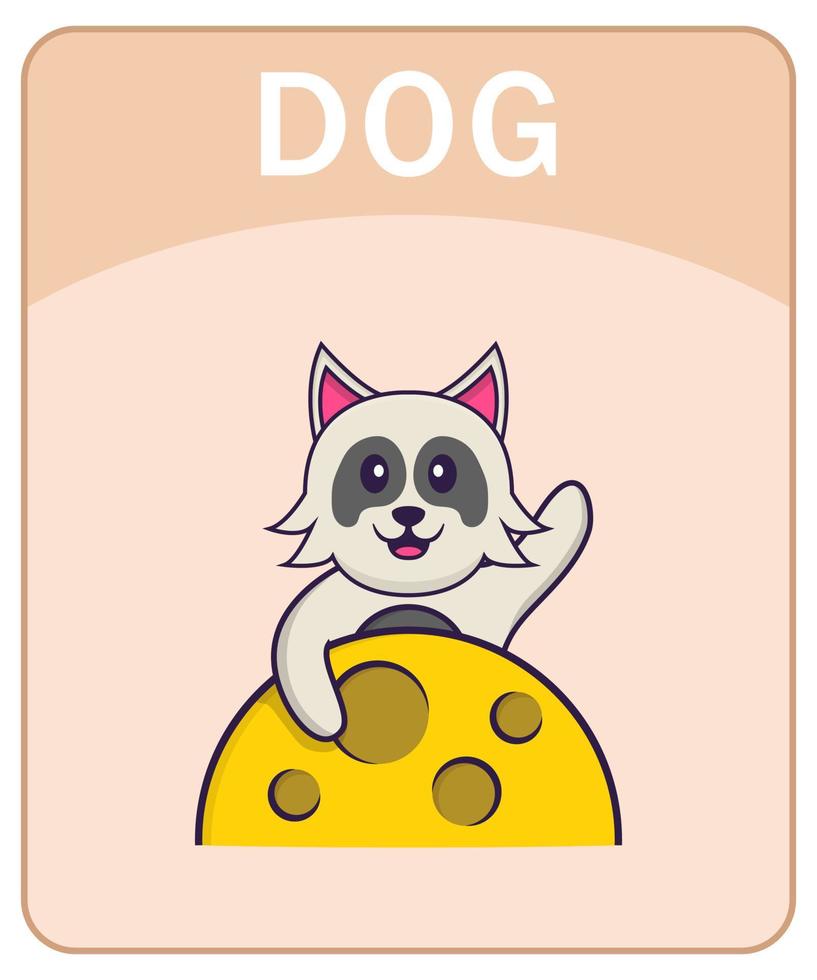 Alphabet flashcard with Cute dog cartoon character. vector