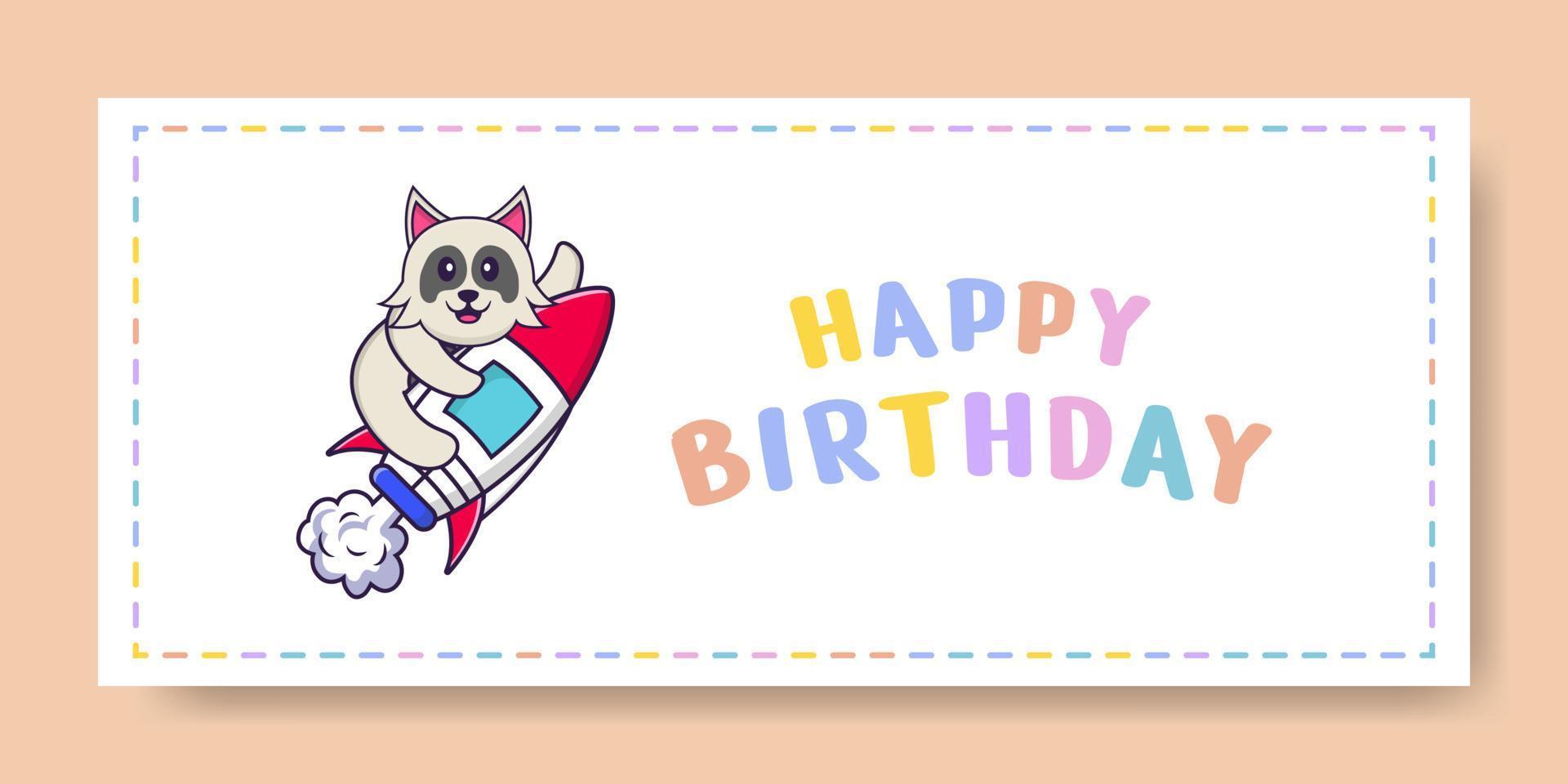 Banner de feliz cumpleaños con personaje de dibujos animados de perro lindo. ilustración vectorial vector