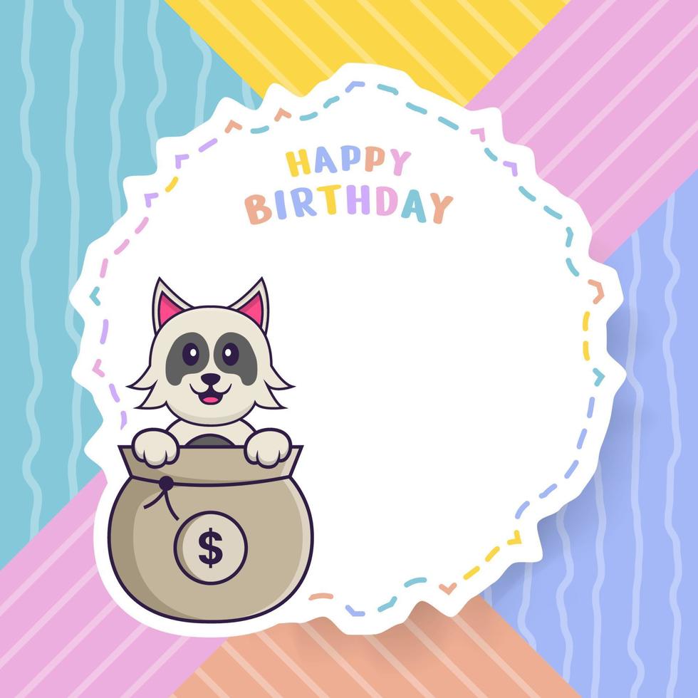 Tarjeta de felicitación de feliz cumpleaños con personaje de dibujos animados de perro lindo. ilustración vectorial vector