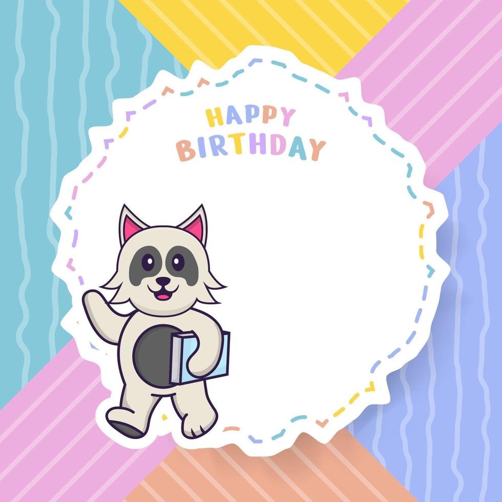 Tarjeta de felicitación de feliz cumpleaños con personaje de dibujos animados de perro lindo. ilustración vectorial vector