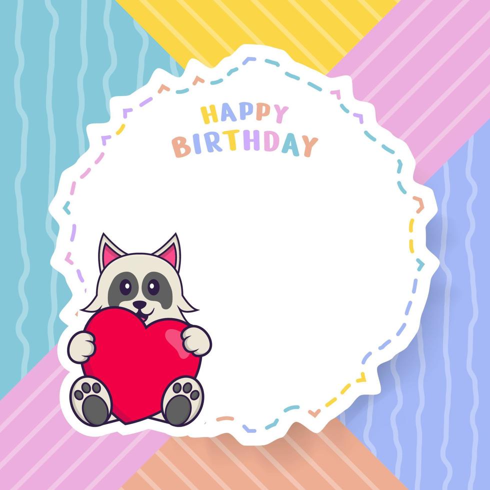 Tarjeta de felicitación de feliz cumpleaños con personaje de dibujos animados de perro lindo. ilustración vectorial vector