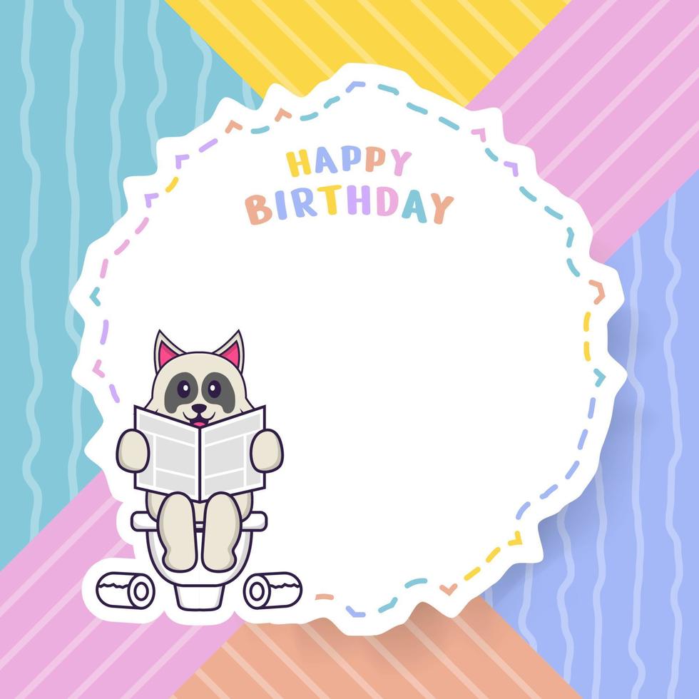 Happy Birthday greeting card with Cute dog cartoon character. Vector Illustration