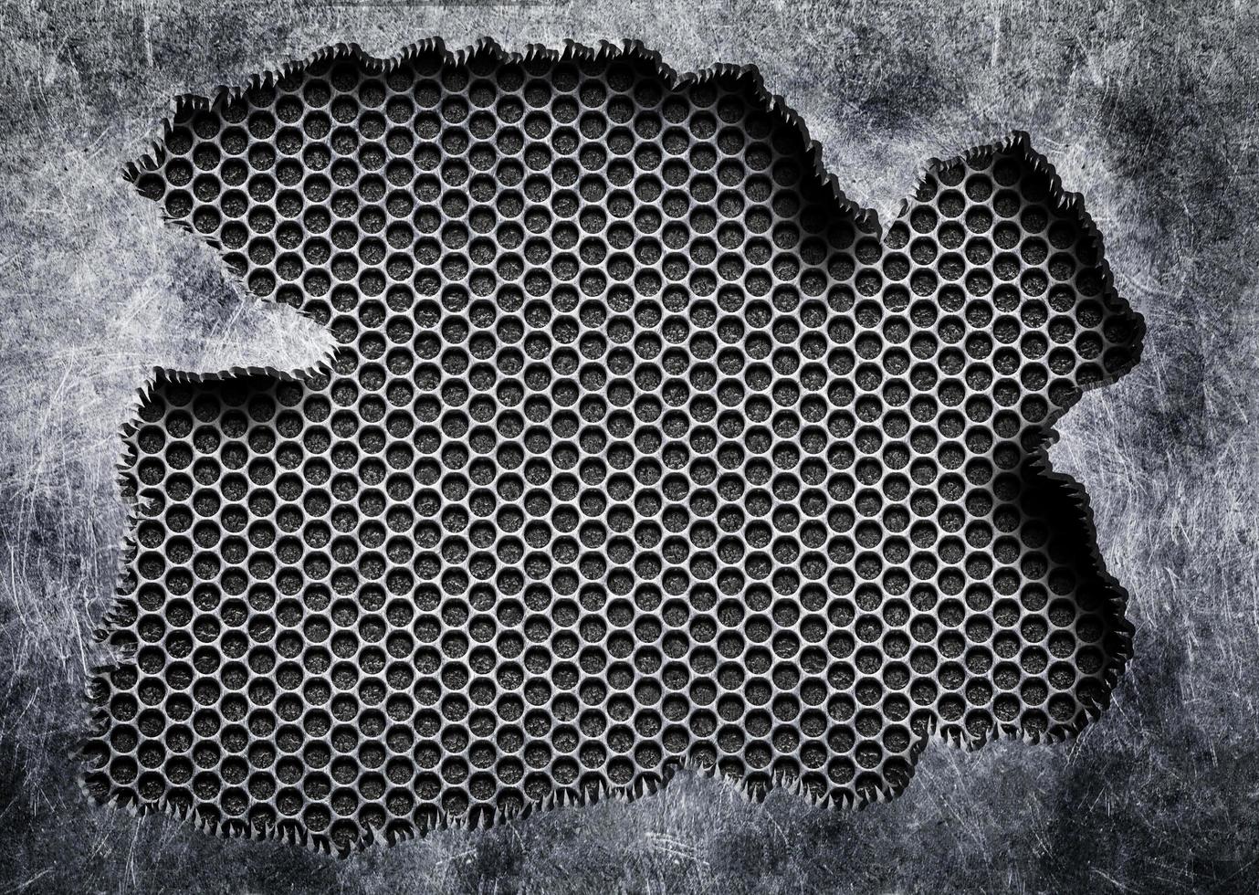Acero rasgado con un fondo de malla gris metal dañado 3d, ilustración foto
