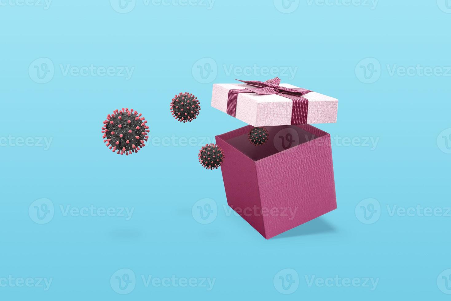 Corona viruses come out of the Christmas gift concept photo