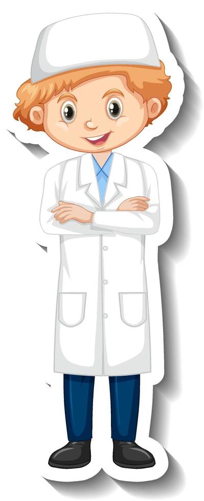 Scientist muslim boy cartoon character sticker vector