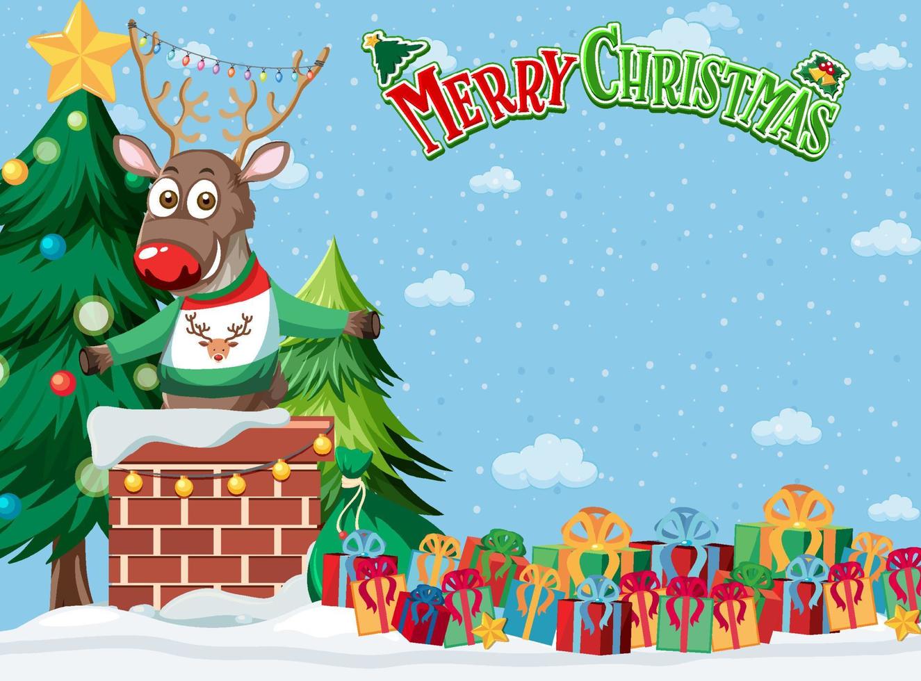 Merry Christmas background template with rudolph reindeer vector