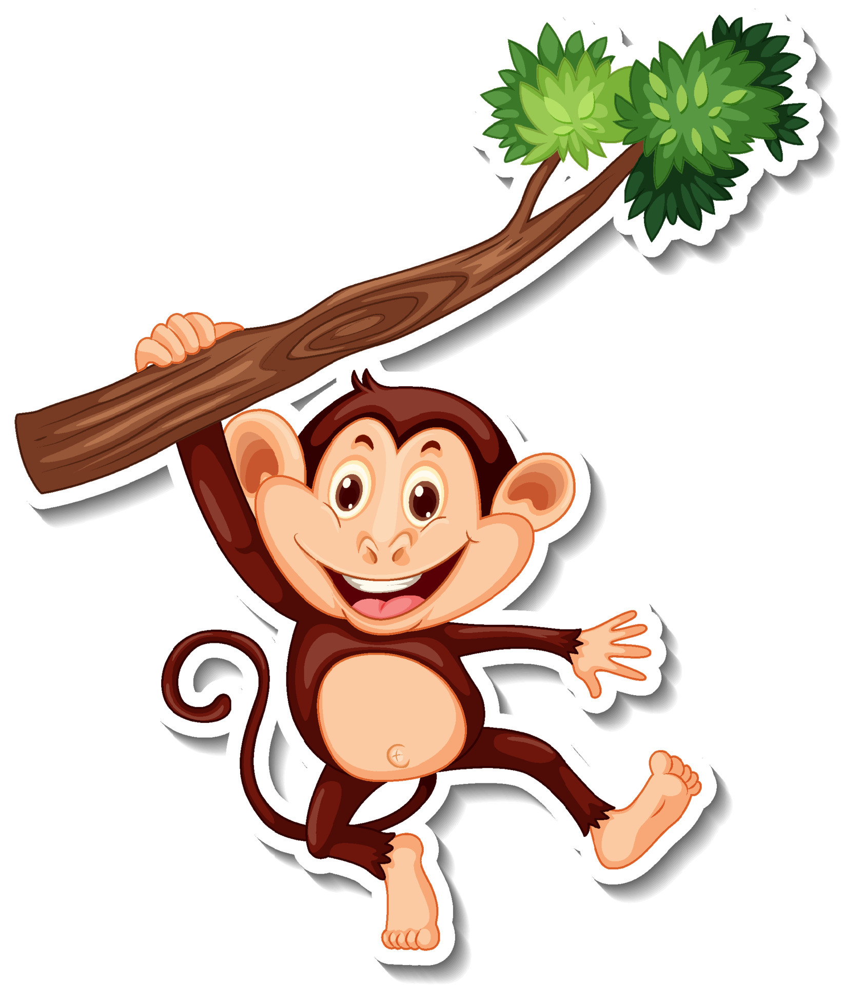 Monkey hanging on tree branch cartoon character sticker 3862357 Vector Art at Vecteezy Monkey hanging on tree branch cartoon character sticker 3862357 Vector Art at Vecteezy