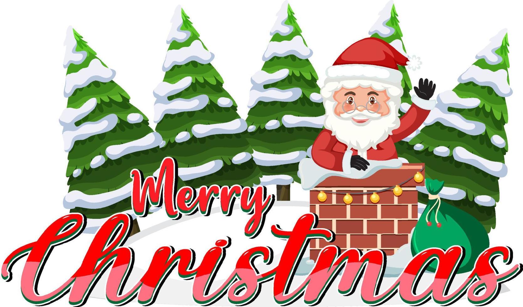 Merry Christmas text design with Santa Claus cartoon vector