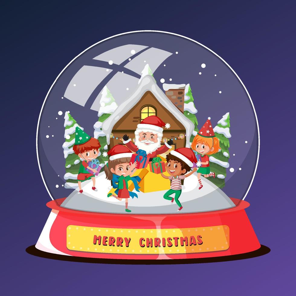 Santa Claus and children in snowdome vector