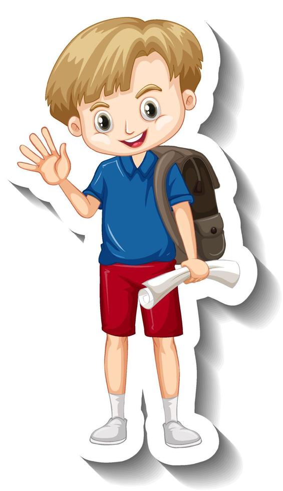 Student boy waving hand cartoon character vector