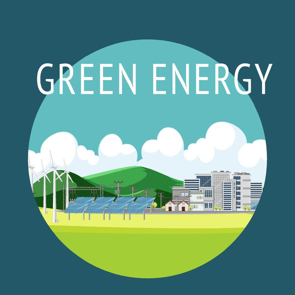 Green energy generated by wind turbine and solar panel vector
