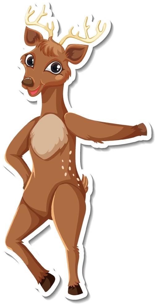 Deer standing cartoon character sticker vector