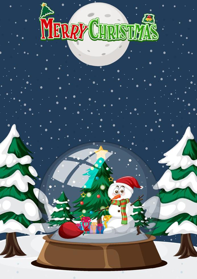Christmas card template with snowdome and snow falling at night vector