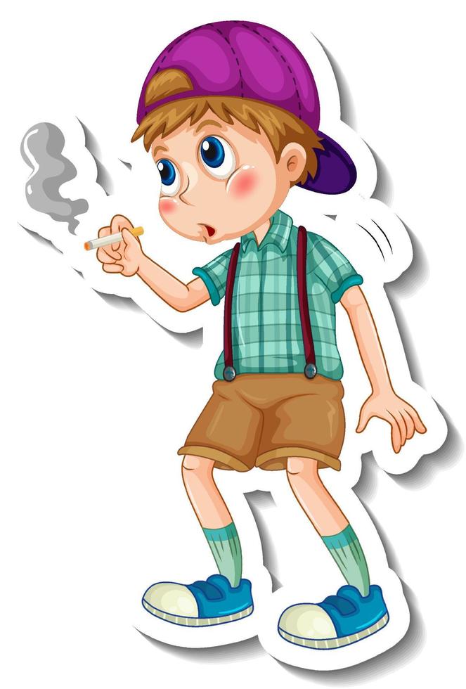 Sticker template with a boy smoking cigarette isolated vector