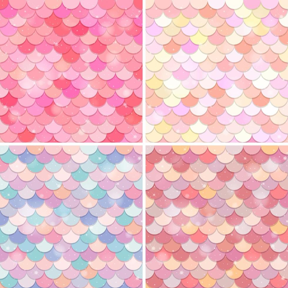 Set of fish scale seamless pattern background vector