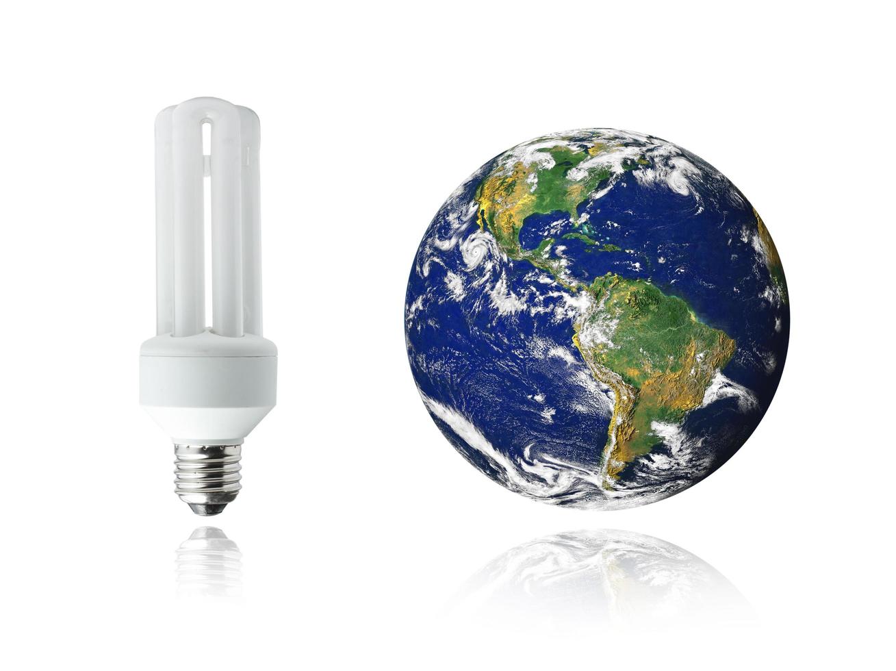 White energy saver bulb and planet Earth photo