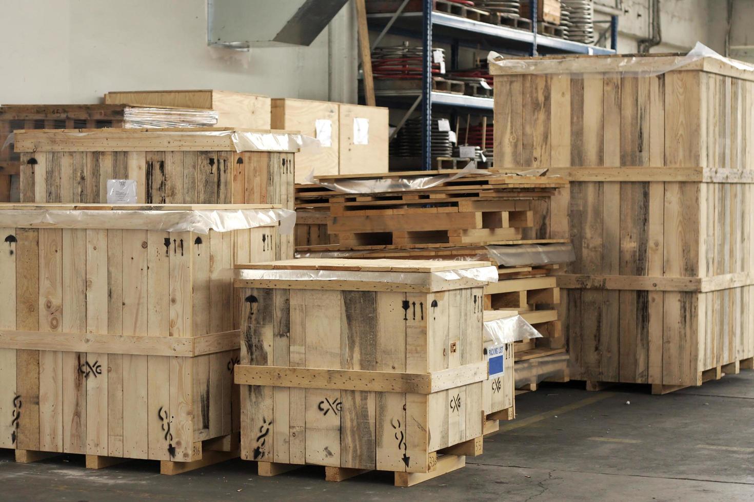 Cargo in big wooden boxes photo