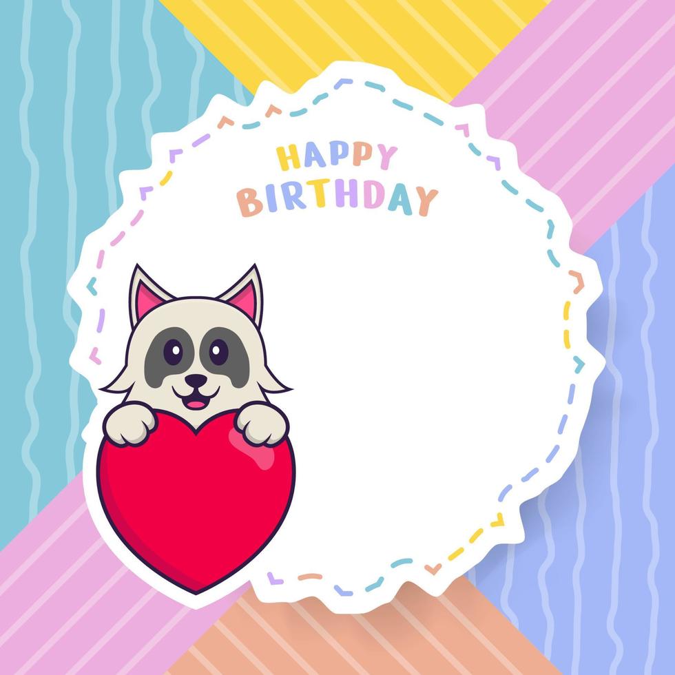 Tarjeta de felicitación de feliz cumpleaños con personaje de dibujos animados de perro lindo. ilustración vectorial vector