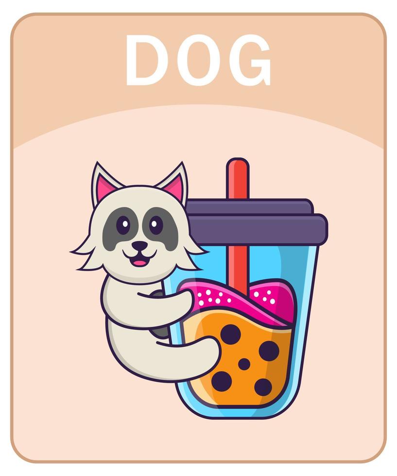 Alphabet flashcard with Cute dog cartoon character. vector