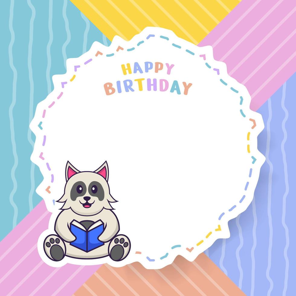 Happy Birthday greeting card with Cute dog cartoon character. Vector Illustration