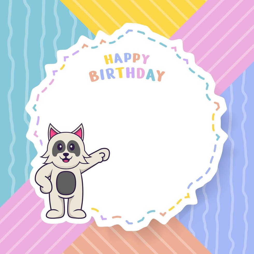 Tarjeta de felicitación de feliz cumpleaños con personaje de dibujos animados de perro lindo. ilustración vectorial vector